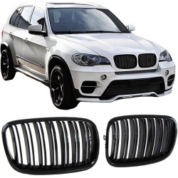 Καρδιές Μάσκας Για Bmw X5 E70 07-13 / X6 E71 08-14 M4 Look Με Διπλή Γρίλια Μαύρο Γυαλιστερό Με 6 Γρίλιες 2 Τεμάχια