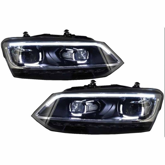 Μπροστινά Φανάρια Set Για Vw Polo 6R/6C 09-17 DRL Passat Matrix Look & Dynamic Φλας Full Led Με Μοτέρ Carner