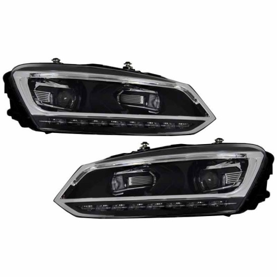 Μπροστινά Φανάρια Set Για Vw Polo 6R/6C 09-17 DRL Passat Matrix Look & Dynamic Φλας Full Led Με Μοτέρ Carner