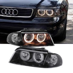 Μπροστινά Φανάρια Set Για Audi A4 B5 99-00 Angel Eyes Μαύρα H7/H7 Depo Μπροστινά Φανάρια Set Για Audi A4 B5 99-00 Angel Eyes Μαύρα H7/H7 Depo