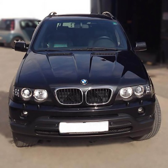 Μπροστινά Φανάρια Set Για Bmw X5 E53 99-03 Angel Eyes & Led Φλας Μαύρα Xenon D2S/H7 Με Μοτέρ Depo