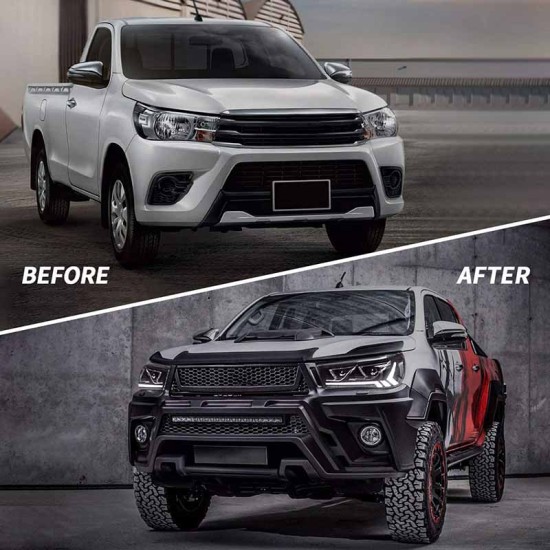 Μπροστινά Φανάρια Set Για Toyota Hilux Revo 15-19 Με Dynamic Start DRL &  Φλας Μαύρα Με Μοτέρ VLand