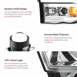 Μπροστινά Φανάρια Set Για Dodge Ram 02-06 DRL Tube Lights Χρωμίου H1/H1 Manual Sonar