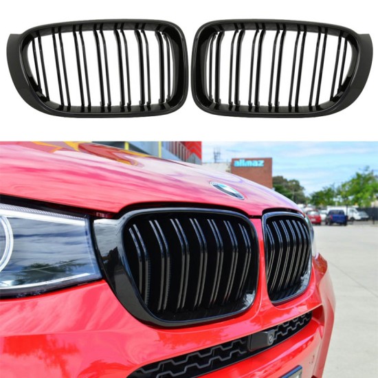 Καρδιές Μάσκας Για Bmw X3 F25 LCI 14-17 / X4 F26 14-17 M4 Look Με Διπλή Γρίλια Μαύρο Γυαλιστερό Με 7 Γρίλιες 2 Τεμάχια