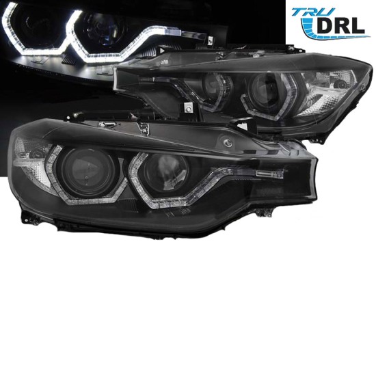 Μπροστινά Φανάρια Set Για Bmw 3 F30 / F31 11-15 3D Angel Eyes Μαύρα H7/H7 Με Μοτέρ Sonar