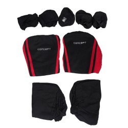 Καλύμματα Καθισμάτων Υφασμάτινα Concept Μαύρο-Κόκκινο Σετ Εμπρός-Πίσω 9 Τεμάχια