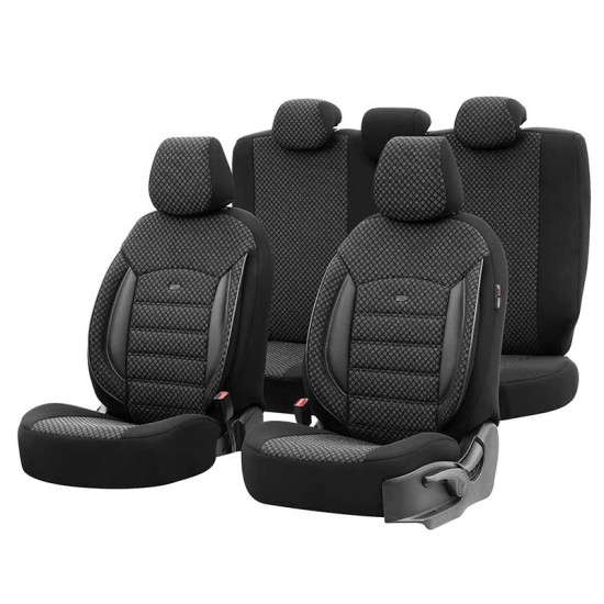 Καλύμματα Αυτοκινήτου Otom Sport Plus Design Universal Βαμβακερό Ύφασμα / Rachel / Δερματίνη Σετ Εμπρός / Πίσω 11 Τεμαχίων Μαύρο SPTPLS-101