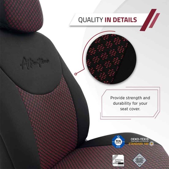 Καλύμματα Αυτοκινήτου Otom Attraction Design Universal Βαμβακερό Ύφασμα / Rachel Σετ Εμπρός / Πίσω 11 Τεμαχίων Μαύρο - Κόκκινο ATR-1302
