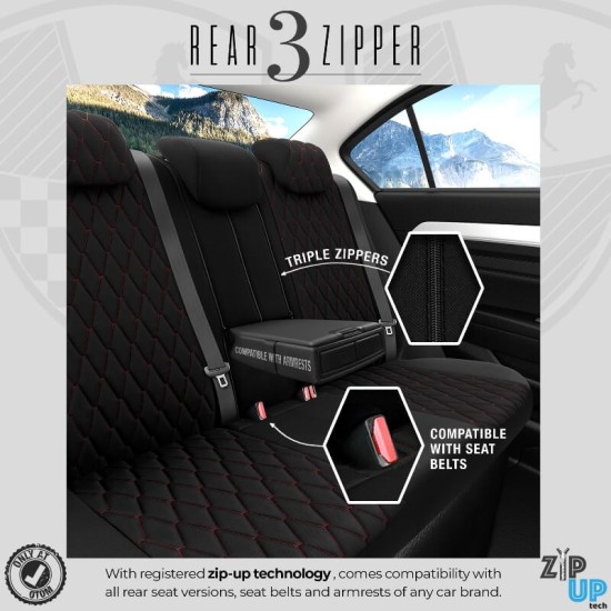 Καλύμματα Αυτοκινήτου Otom Bronco Design Universal Rachel / Δερματίνη Καπιτονέ Σετ Εμπρός / Πίσω 11 Τεμαχίων Μαύρο Με Κόκκινο Κέντημα BRN-401