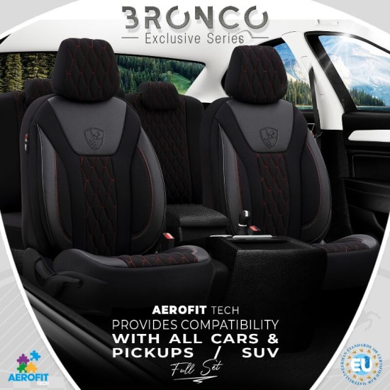 Καλύμματα Αυτοκινήτου Otom Bronco Design Universal Rachel / Δερματίνη Καπιτονέ Σετ Εμπρός / Πίσω 11 Τεμαχίων Μαύρο Με Κόκκινο Κέντημα BRN-401