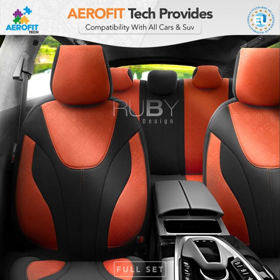 Καλύμματα Αυτοκινήτου Otom Ruby Design Universal Βαμβακερό Ύφασμα Rachel Σετ Εμπρός / Πίσω 11 Τεμαχίων "Terracota" Μαύρο / Κεραμιδί RBY-1204