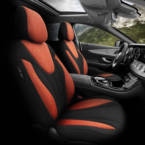 Καλύμματα Αυτοκινήτου Otom Ruby Design Universal Βαμβακερό Ύφασμα Rachel Σετ Εμπρός / Πίσω 11 Τεμαχίων "Terracota" Μαύρο / Κεραμιδί RBY-1204