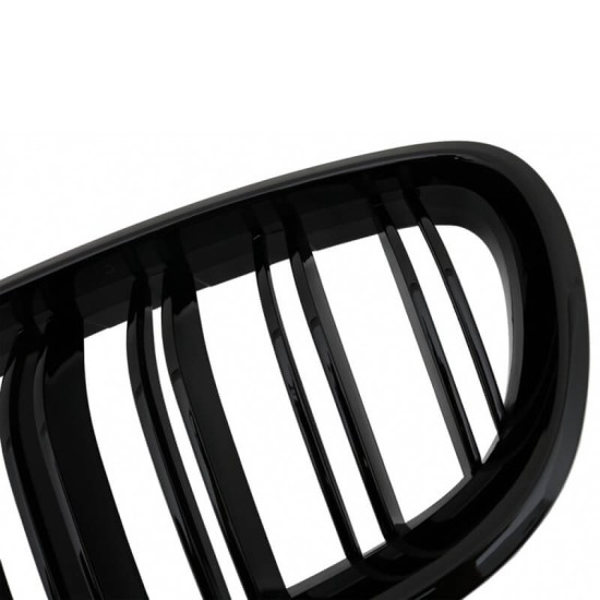 Καρδιές Μάσκας Για Bmw 5 F10 / F11 / F18 10-16 M4 Look Με Διπλή Γρίλια Μαύρο Γυαλιστερό V.2 2 Τεμάχια