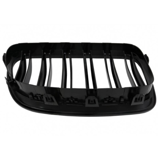 Καρδιές Μάσκας Για Bmw 5 F10 / F11 / F18 10-16 M4 Look Με Διπλή Γρίλια Μαύρο Γυαλιστερό V.2 2 Τεμάχια