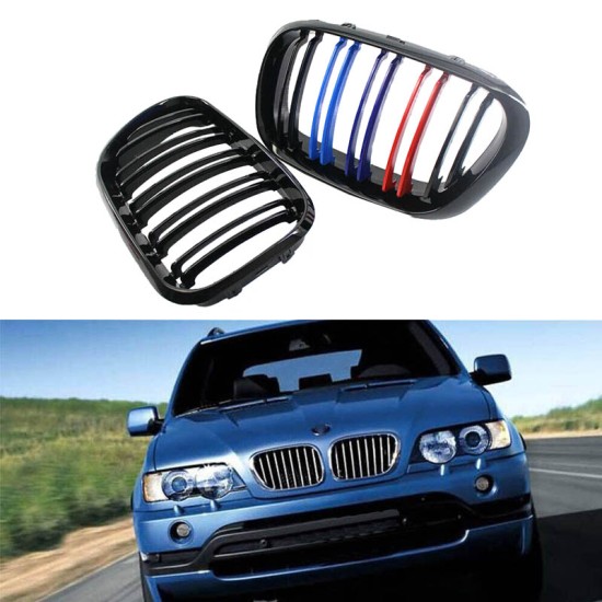 Καρδιές Μάσκας Για Bmw X5 E53 99-03 M4 Look Με Διπλή Γρίλια Μαύρο Γυαλιστερό 2 Τεμάχια