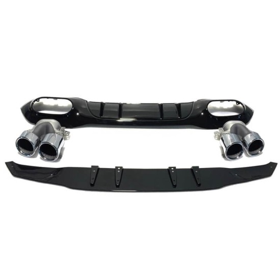 Diffuser Πίσω Προφυλακτήρα Για Mercedes-Benz A-Class W177 19+ Hatchback Amg Look Με Μπούκες Χρωμίου