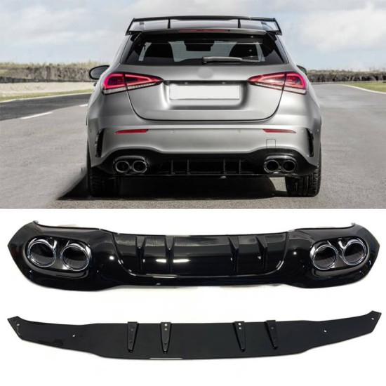 Diffuser Πίσω Προφυλακτήρα Για Mercedes-Benz A-Class W177 19+ Hatchback Amg Look Με Μπούκες Χρωμίου