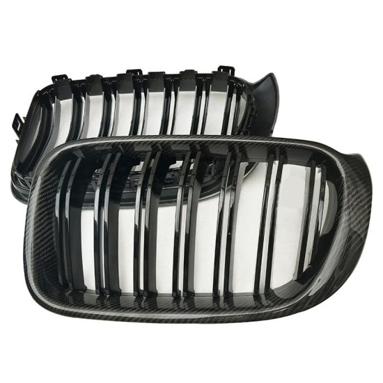 Καρδιές Μάσκας Για Bmw X3 F25 LCI 14-17 / X4 F26 14-17 M4 Look Με Διπλή Γρίλια Μαύρο Γυαλιστερό Με 7 Γρίλιες Και Πλαίσιο Carbon 2 Τεμάχια