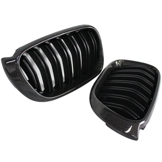 Καρδιές Μάσκας Για Bmw X3 F25 LCI 14-17 / X4 F26 14-17 M4 Look Με Διπλή Γρίλια Μαύρο Γυαλιστερό Με 7 Γρίλιες Και Πλαίσιο Carbon 2 Τεμάχια