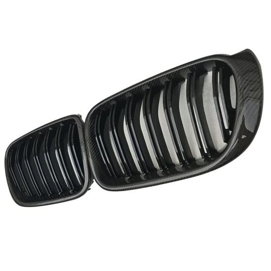 Καρδιές Μάσκας Για Bmw X3 F25 LCI 14-17 / X4 F26 14-17 M4 Look Με Διπλή Γρίλια Μαύρο Γυαλιστερό Με 7 Γρίλιες Και Πλαίσιο Carbon 2 Τεμάχια