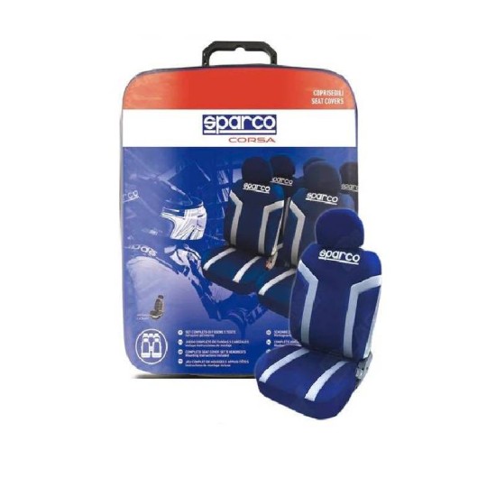 Καλύμματα Αυτοκινήτου "Sparco Linea S" Universal Υφασμάτινα Σετ Εμπρός / Πίσω 11 Τεμαχίων Μπλε / Άσπρο