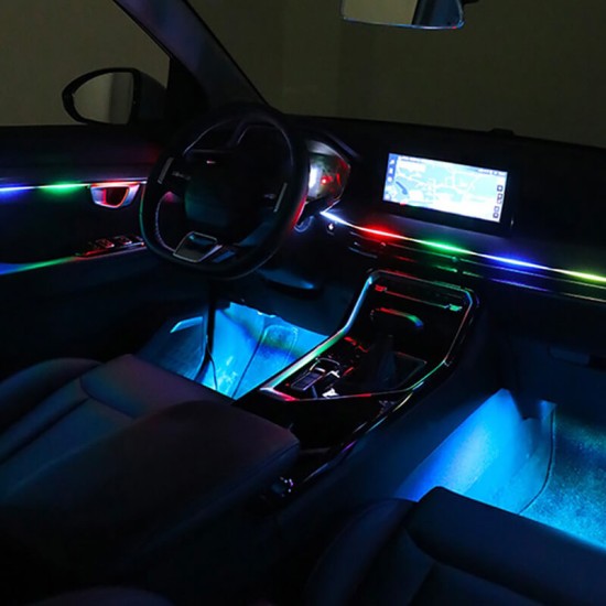 Ambient Light Διακοσμητικός Φωτισμός Κιτ Οπτικής Ίνας Αυτοκινήτου Με Bluetooth Μαύρο Χρώμα Με 18 Φώτα / 64 Χρώματα