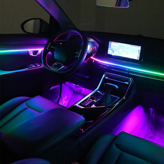 Ambient Light Διακοσμητικός Φωτισμός Κιτ Οπτικής Ίνας Αυτοκινήτου Με Bluetooth Μαύρο Χρώμα Με 18 Φώτα / 64 Χρώματα