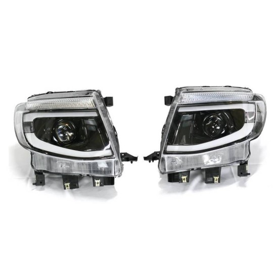Μπροστινά Φανάρια Set Για Ford Ranger T6 2012-2015 DRL Dynamic Μαύρα Full Led Με Μοτέρ