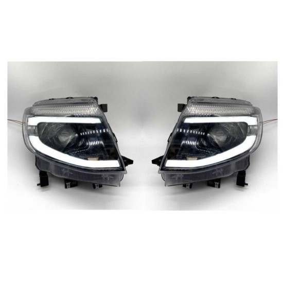 Μπροστινά Φανάρια Set Για Ford Ranger T6 2012-2015 DRL Dynamic Μαύρα Full Led Με Μοτέρ