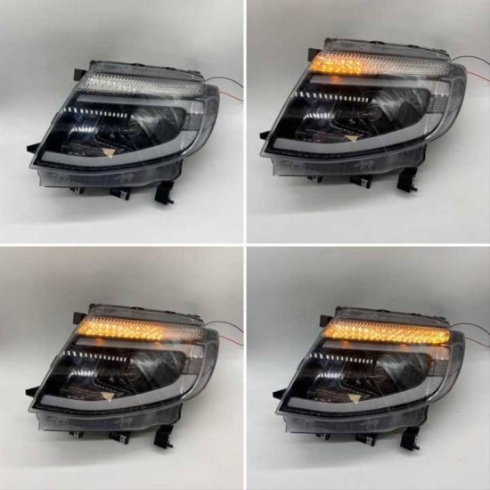 Μπροστινά Φανάρια Set Για Ford Ranger T6 2012-2015 DRL Dynamic Μαύρα Full Led Με Μοτέρ