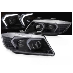 Μπροστινά Φανάρια Set Για Bmw 3 E90 / E91 05-08 G60 Look 3D DRL & Led Φλας Μαύρα H7/H1 Reliable Auto Parts