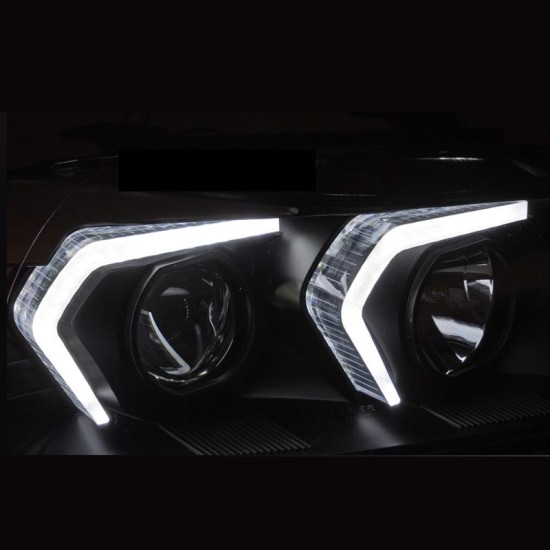 Μπροστινά Φανάρια Set Για Bmw 3 E90 / E91 05-08 G60 Look 3D DRL & Led Φλας Μαύρα H7/H1 Reliable Auto Parts