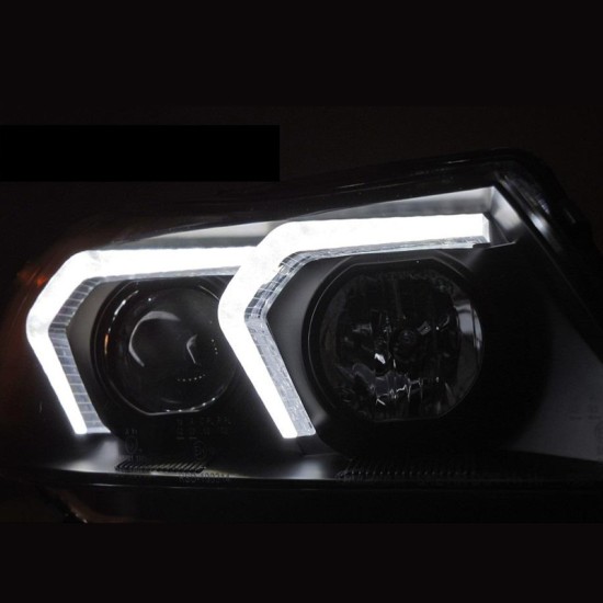 Μπροστινά Φανάρια Set Για Bmw 3 E90 / E91 05-08 G60 Look 3D DRL & Led Φλας Μαύρα H7/H1 Reliable Auto Parts