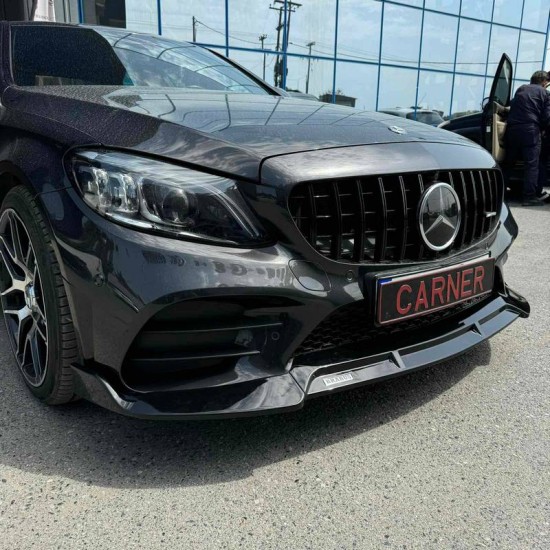 Μπροστινό Spoiler Για Mercedes-Benz  C-Class C205 / W205 Facelift 19-21 Amg Line Μαύρο Γυαλιστερό Brabus Look 3 Τεμάχια