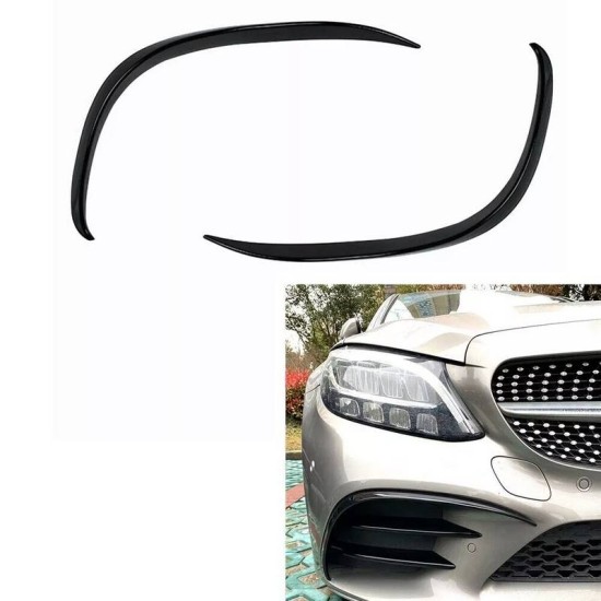 Splitters Μπροστινού Προφυλακτήρα Για Mercedes-Benz C-Class W205 / C205 / S205 2014-2018 Amg Line Έκδοση Γυαλιστερό Μαύρο 2 Τεμάχια