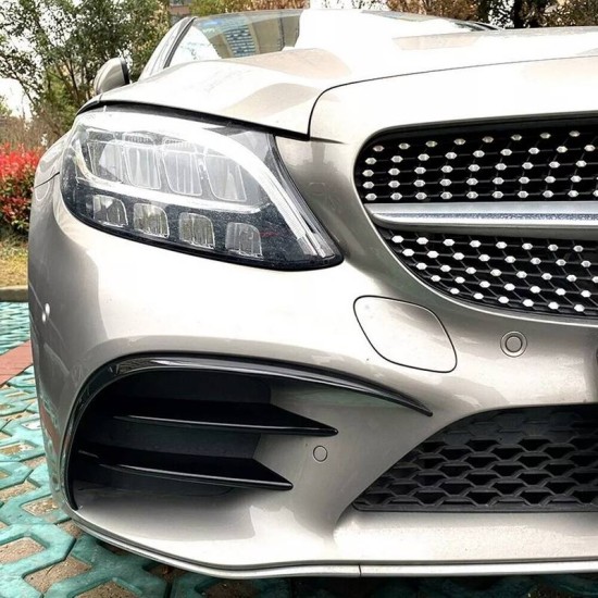 Splitters Μπροστινού Προφυλακτήρα Για Mercedes-Benz C-Class W205 / C205 / S205 2014-2018 Amg Line Έκδοση Γυαλιστερό Μαύρο 2 Τεμάχια