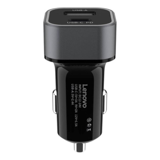 Φορτιστής Αναπτήρα Αυτοκινήτου Lenovo C10 Με 1 Θύρα USB 2.4A & 1 Θύρα USB C 3A 12-24V Μαύρο 1 Τεμάχιο