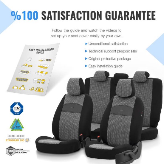Καλύμματα Αυτοκινήτου Otom Smart Design Universal Ύφασμα / Δερματίνη Σετ Εμπρός / Πίσω 11 Τεμαχίων Μαύρο / Γκρι SLTSMT102-NZ