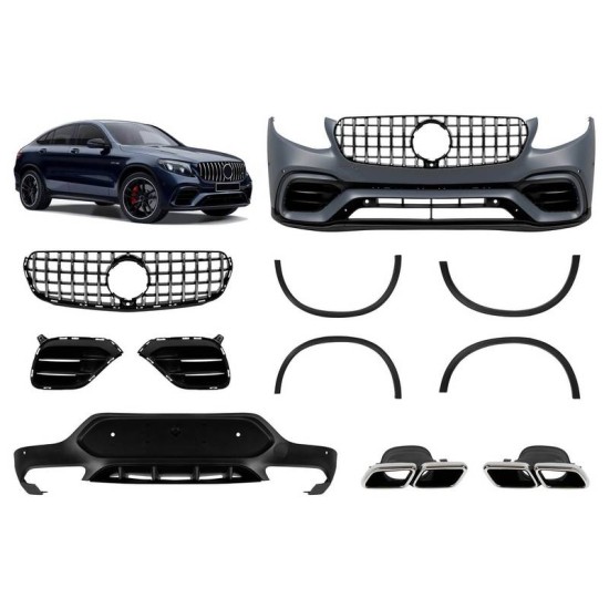 Body Kit Για Mercedes-Benz GLC Coupe C253 2015-2019 GLC63Amg Look Με Προφυλακτήρες, Μάσκα, Μπούκες, Προεκτάσεις Φτερών