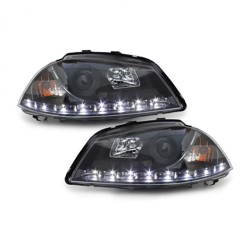 Μπροστινά Φανάρια Set Για Seat Ibiza 6L 02-08 DRL Μαύρα H1/H1 Sonar