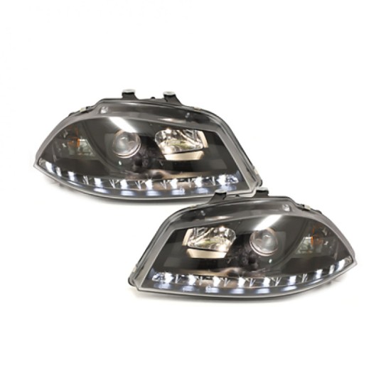 Μπροστινά Φανάρια Set Για Seat Ibiza 6L 02-08 DRL Μαύρα H1/H1 Sonar