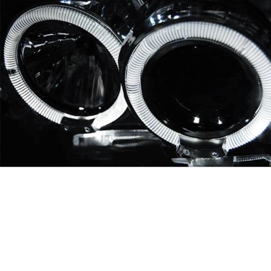 Μπροστινά Φανάρια Set Για Nissan Navara D22 01-04 Angel Eyes & Led Μαύρα H1/H1 Manual JunYan