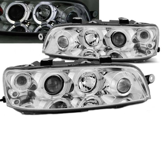 Μπροστινά Φανάρια Set Για Fiat Punto 99-03 Angel Eyeys Χρωμίου H1/H1/H3 Sonar