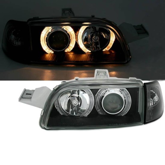 Μπροστινά Φανάρια Set Για Fiat Punto 93-99 Angel Eyes Μαύρα H1/H1 Depo