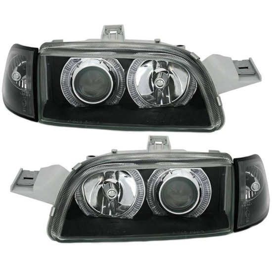 Μπροστινά Φανάρια Set Για Fiat Punto 93-99 Angel Eyes Μαύρα H1/H1 Depo