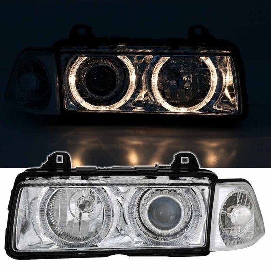 Μπροστινά Φανάρια Set Για Bmw 3 E36 90-99 Sedan / Compact / Touring Angel Eyes Χρωμίου H7/H7 Depo