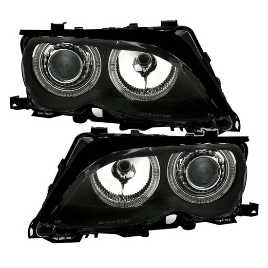 Μπροστινά Φανάρια Set Για Bmw 3 E46 Sedan/Caravan 01-05 Angel Eyes Μαύρα H7/H7 Με Μοτέρ Depo