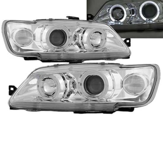 Μπροστινά Φανάρια Set Για Peugeot 306 93-97 Angel Eyes Χρωμίου H1/H1 JunYan