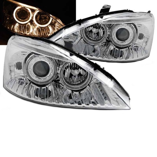 Μπροστινά Φανάρια Set Για Ford Focus 98-01 Angel Eyes Χρωμίου H7/H7 Depo