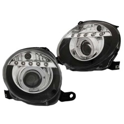 Μπροστινά Φανάρια Set Για Fiat 500 07-15 Angel Eyes & Led H1 Μαύρα Με Μοτέρ JunYan Μπροστινά Φανάρια Set Για Fiat 500 07-15 Angel Eyes & Led H1 Μαύρα Με Μοτέρ JunYan